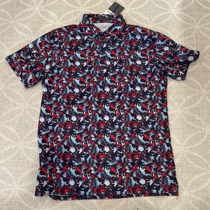 Red and Blue Palm Fronds Golf Shirt